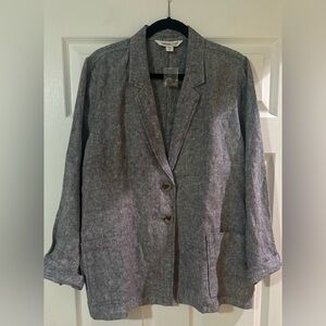New Women’s Coldwater Creek 100% Linen Boyfriend Gray Business Relaxed Blazer XL